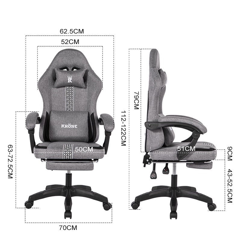 Silla Gamer Oficina Krone Reclinable Fabric Gris