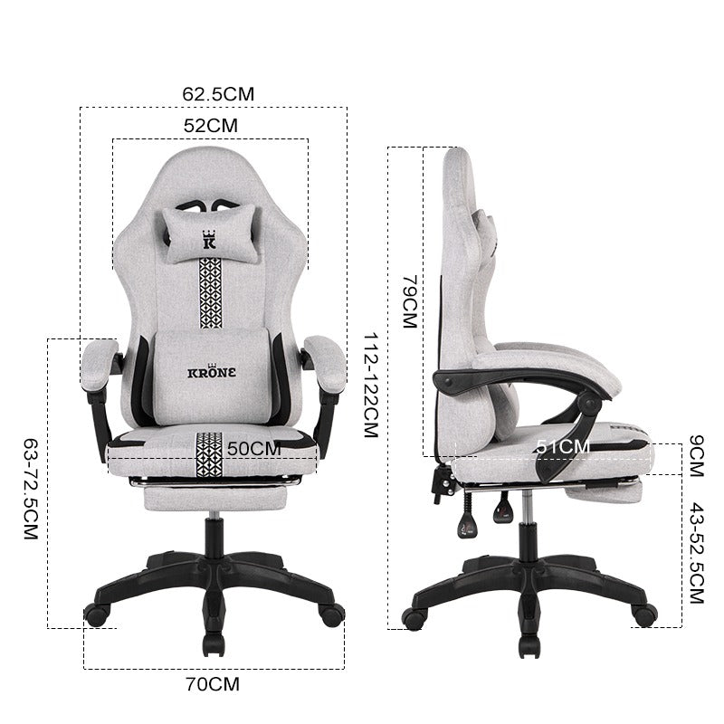 Silla Gamer Oficina Krone Reclinable Fabric Gris claro