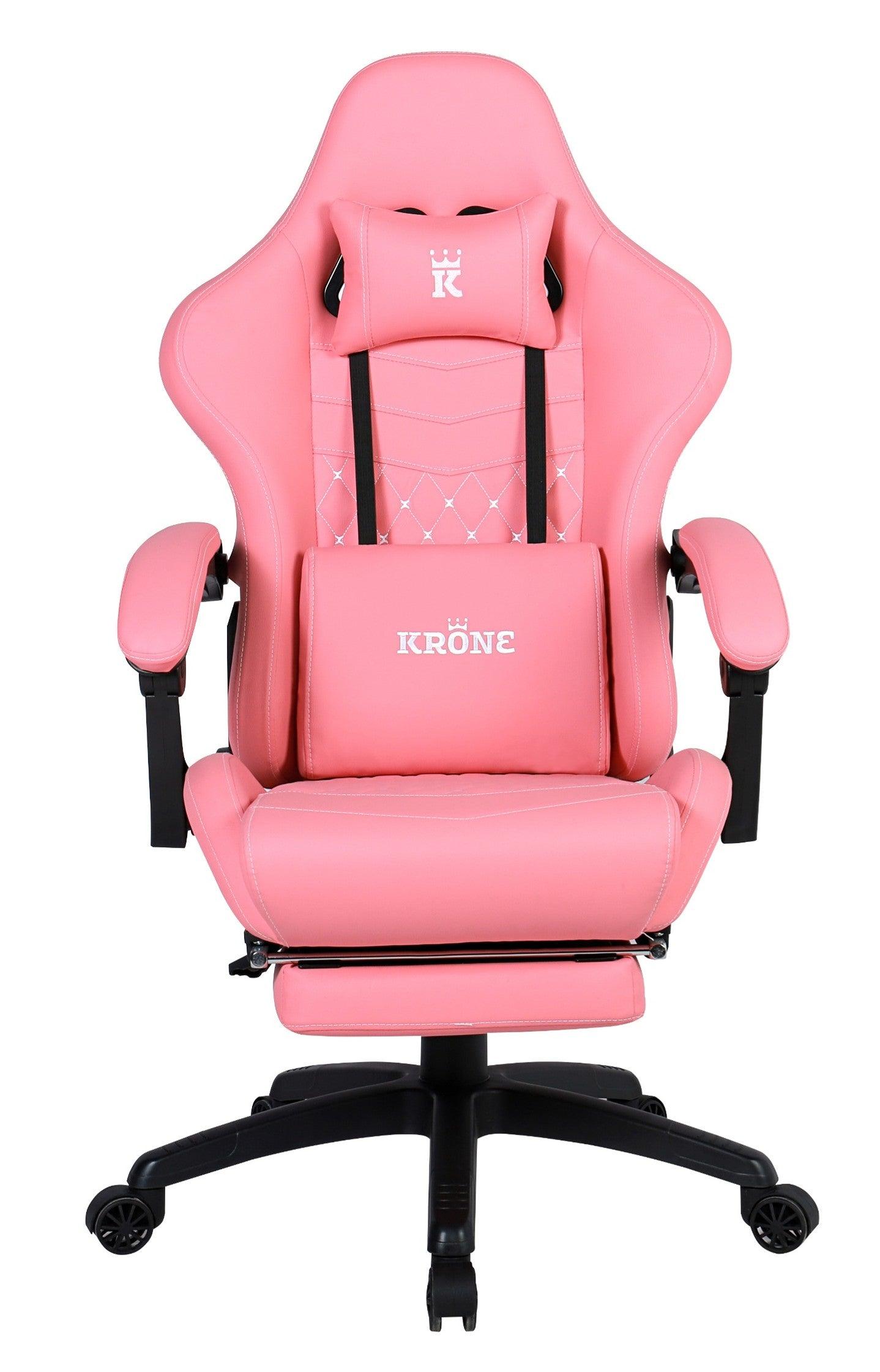 Silla Gamer Oficina Krone XL Reclinable + Masaje + Apoyapiés - Rosado - Kronestore.cl