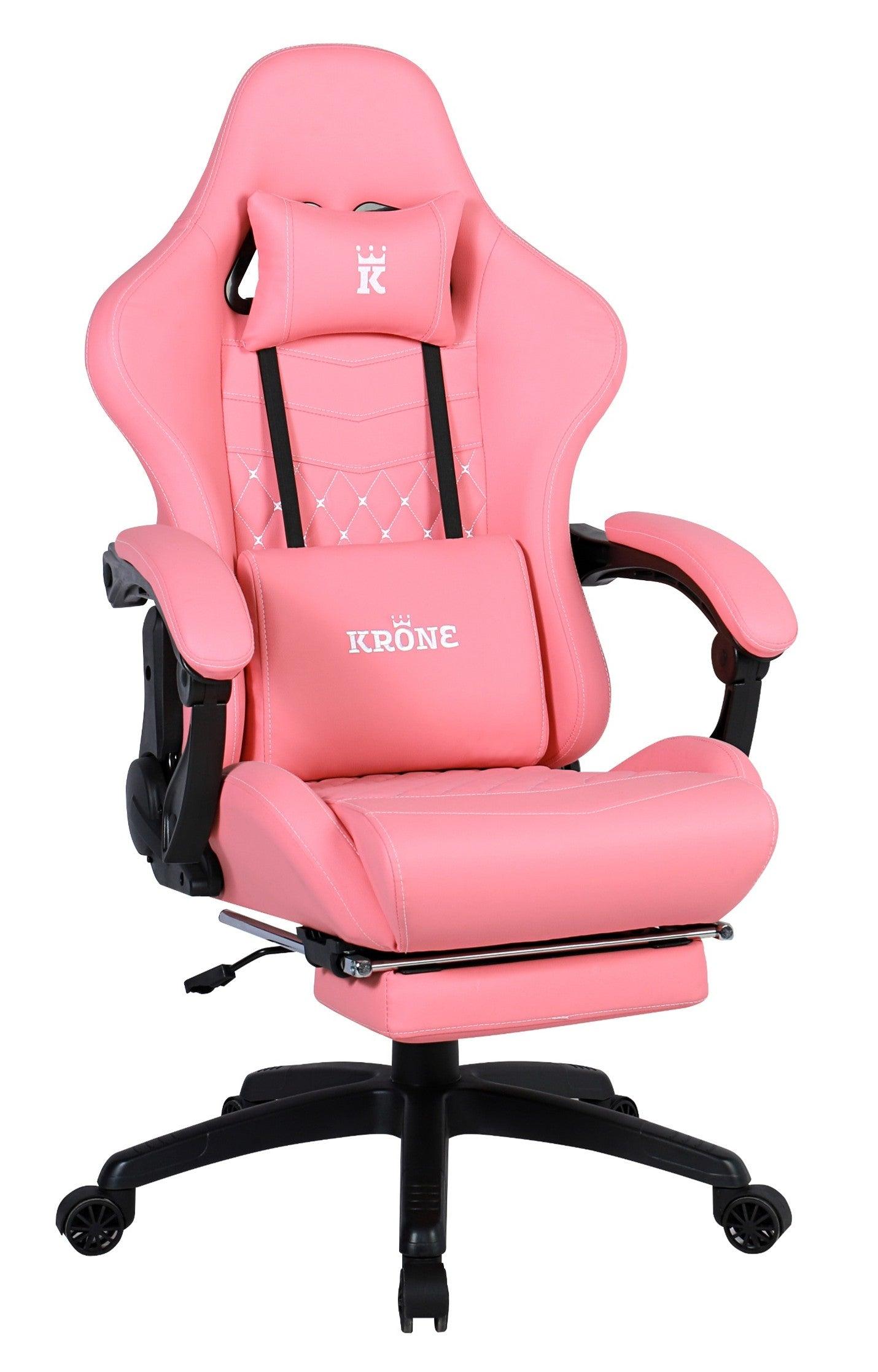 Silla Gamer Oficina Krone XL Reclinable + Masaje + Apoyapiés - Rosado - Kronestore.cl