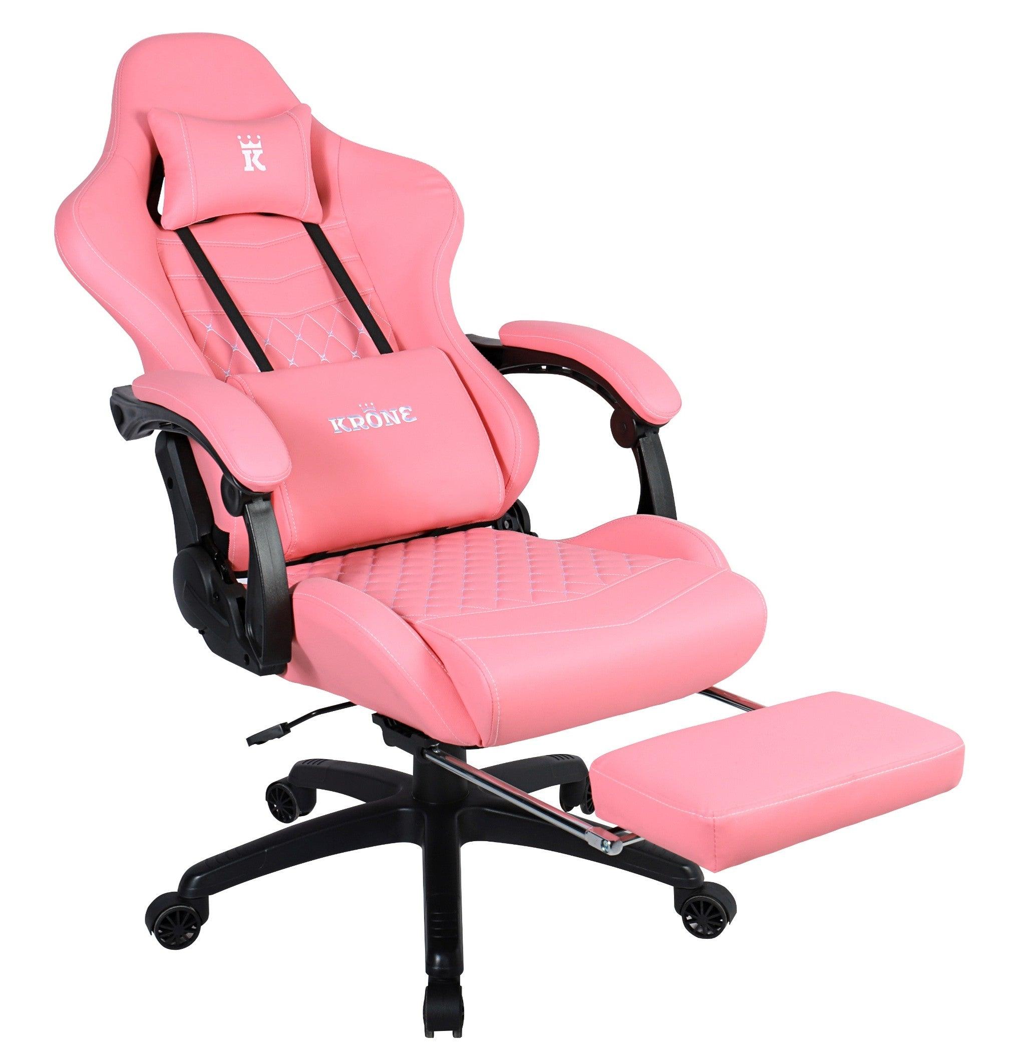 Silla Gamer Oficina Krone XL Reclinable + Masaje + Apoyapiés - Rosado - Kronestore.cl