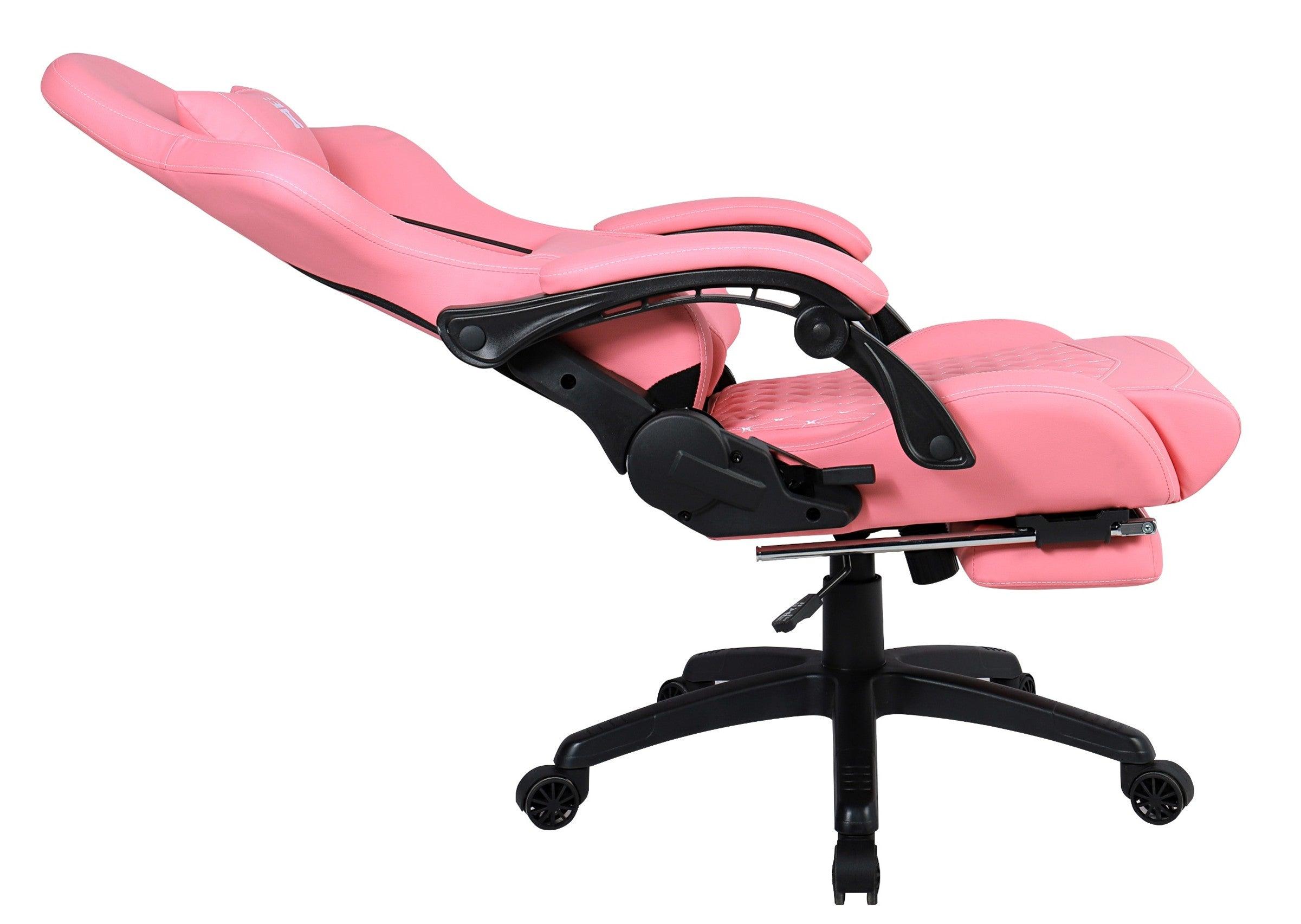 Silla Gamer Oficina Krone XL Reclinable + Masaje + Apoyapiés - Rosado - Kronestore.cl