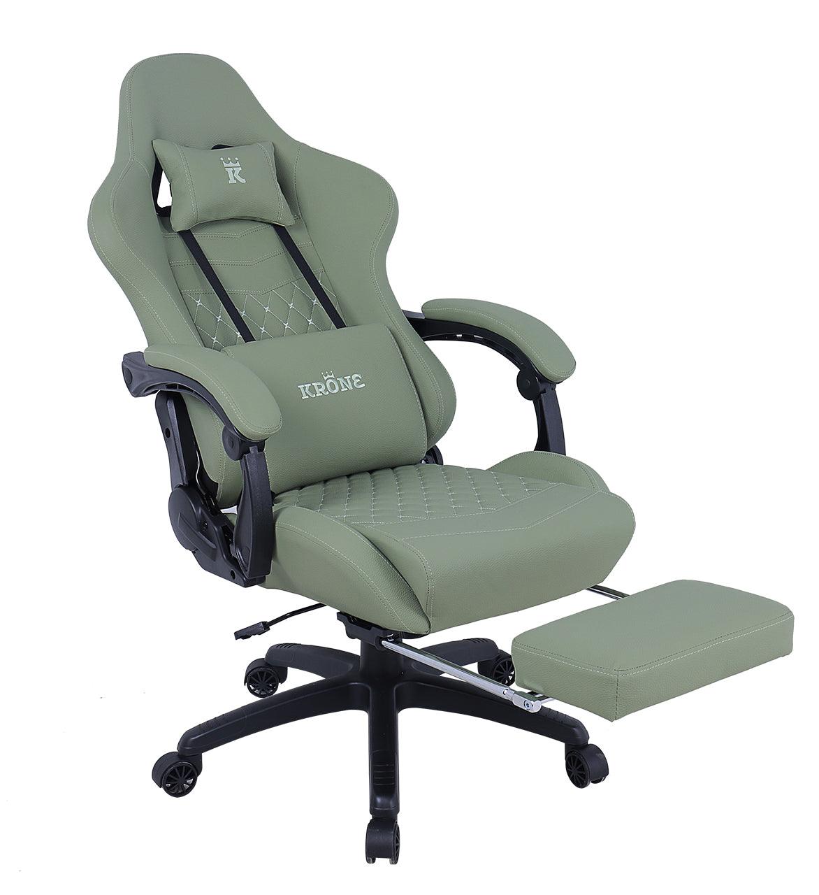 Silla Gamer Oficina Krone XL Reclinable + Masaje + Apoyapiés - Verde - Kronestore.cl