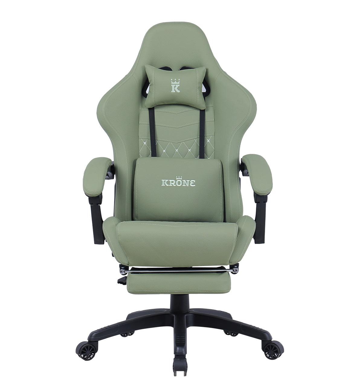 Silla Gamer Oficina Krone XL Reclinable + Masaje + Apoyapiés - Verde - Kronestore.cl