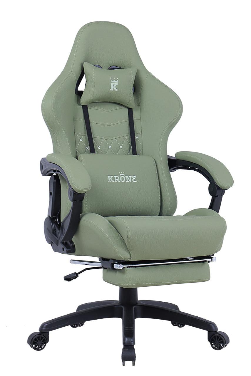 Silla Gamer Oficina Krone XL Reclinable + Masaje + Apoyapiés - Verde - Kronestore.cl
