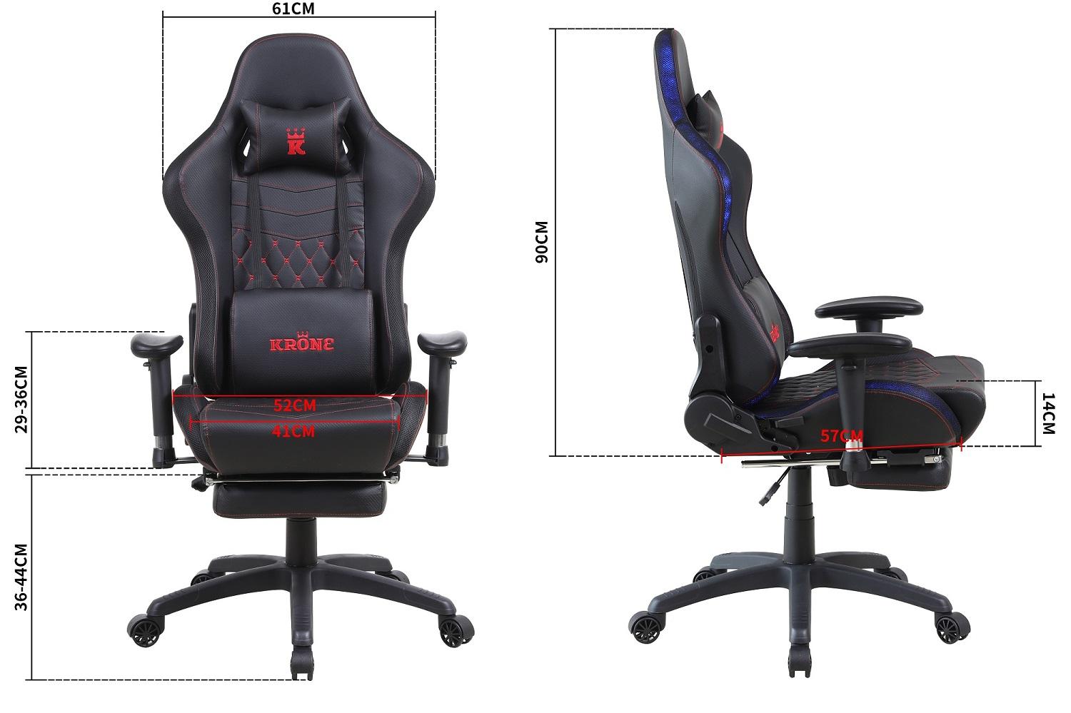 Silla Gamer Oficina Krone XL PRO Reclinable + Masaje + Apoyapies 6