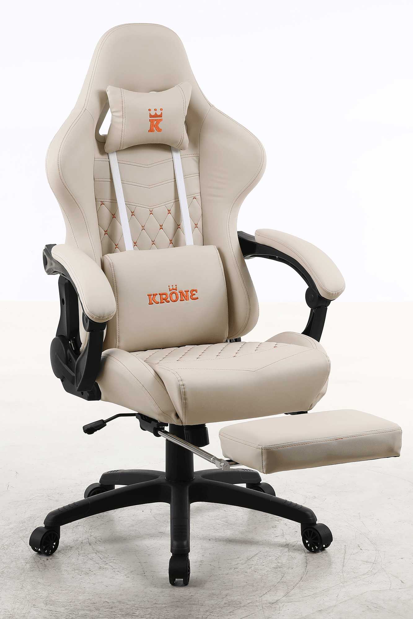 Silla Gamer Oficina Krone XL Reclinable + Masaje + Apoyapiés - Crema - Kronestore.cl