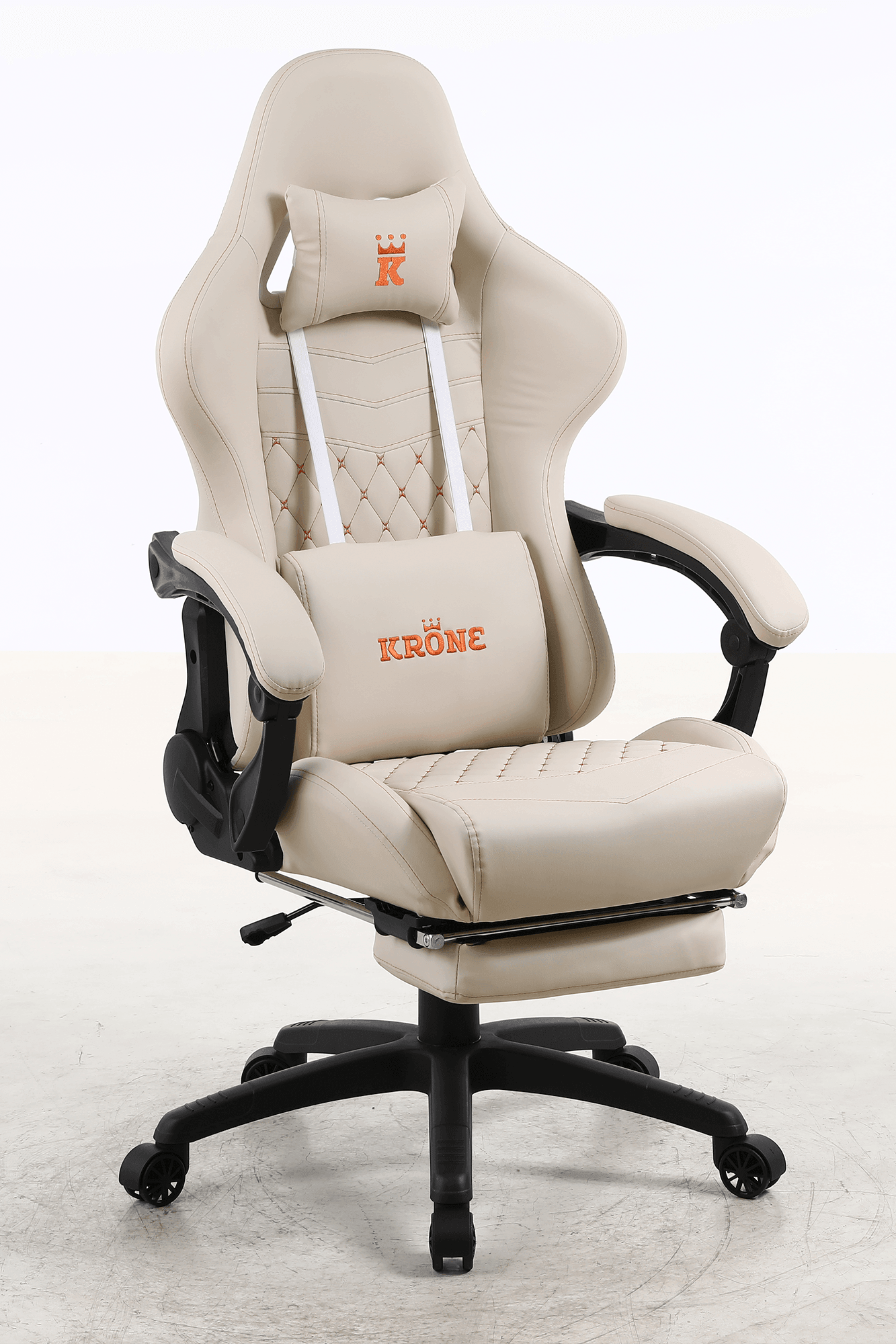 Silla Gamer Oficina Krone XL Reclinable + Masaje + Apoyapiés - Crema - Kronestore.cl