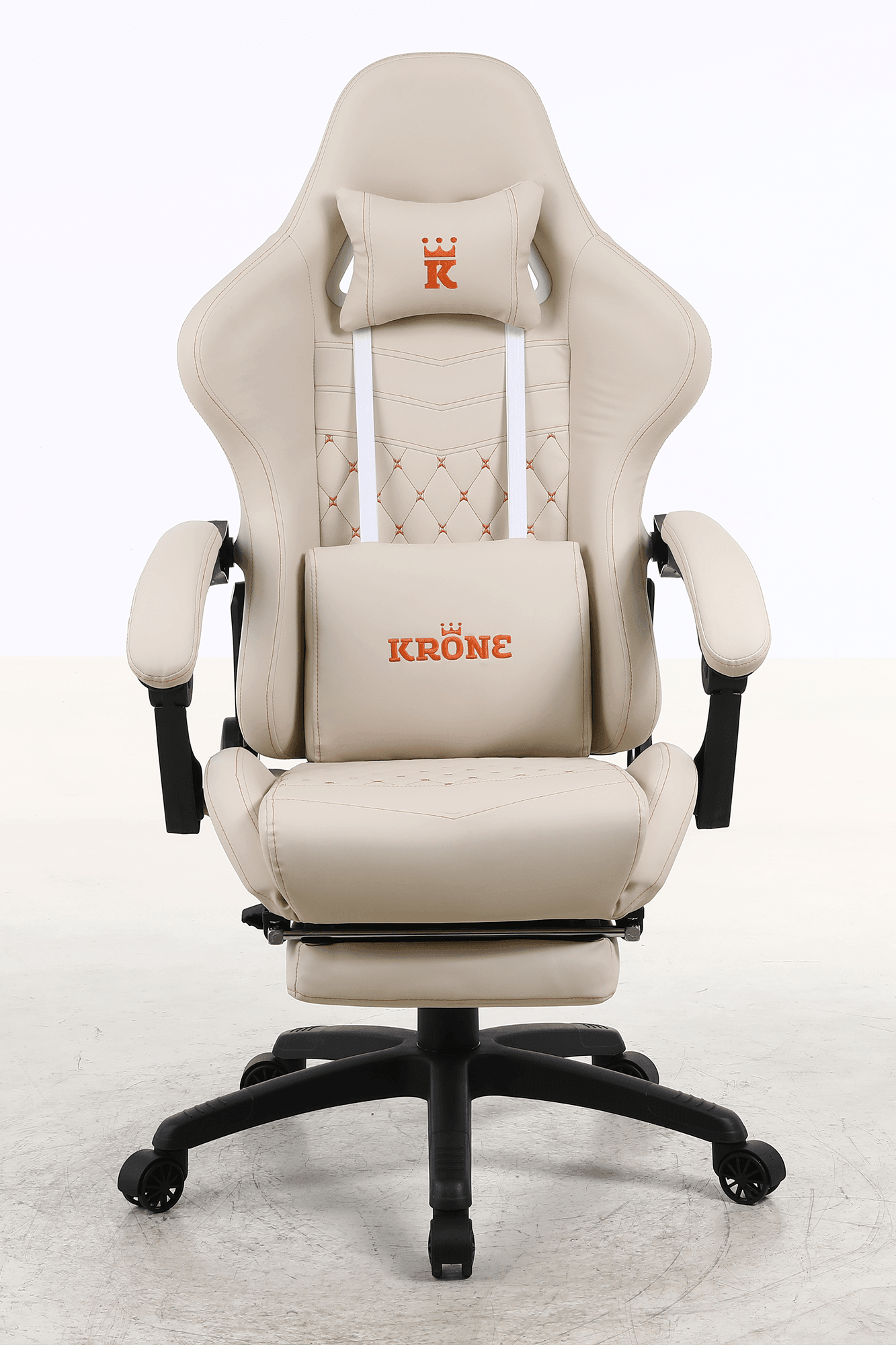 Silla Gamer Oficina Krone XL Reclinable + Masaje + Apoyapiés - Crema - Kronestore.cl