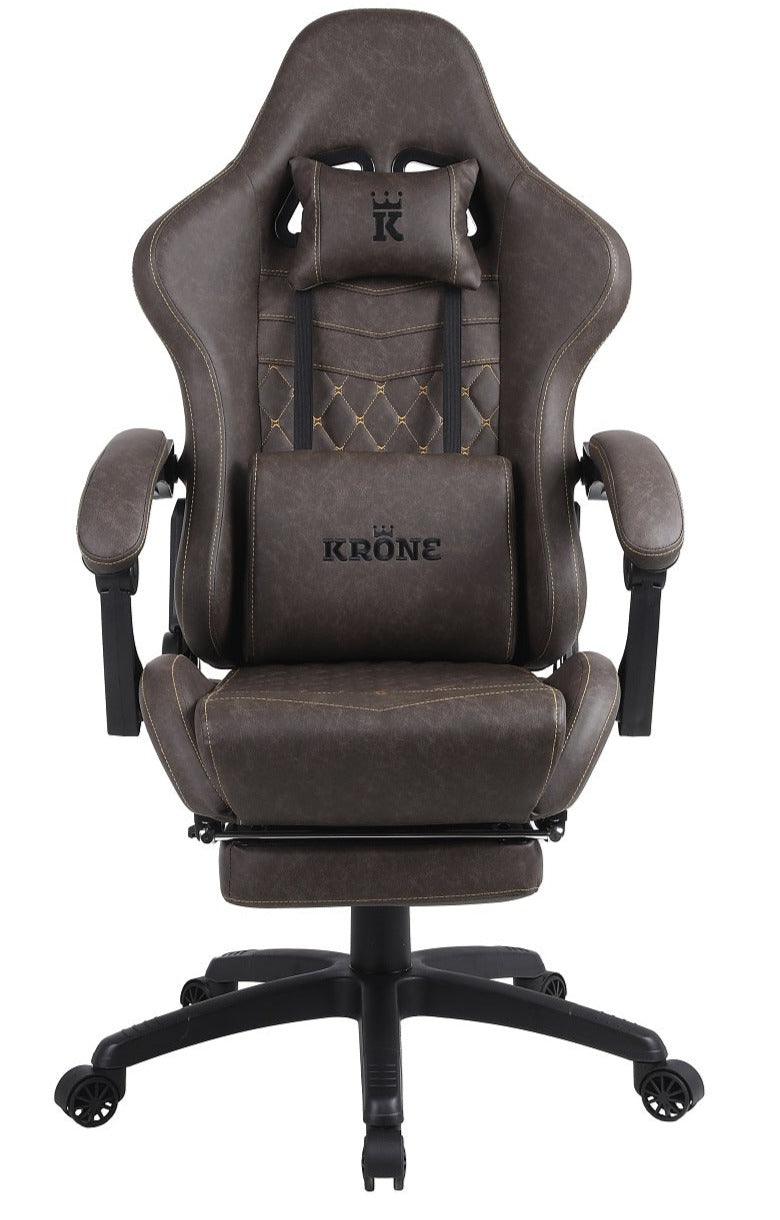 Silla Gamer Oficina Krone XL Reclinable + Masajeador + Apoyapiés Café - Kronestore.cl