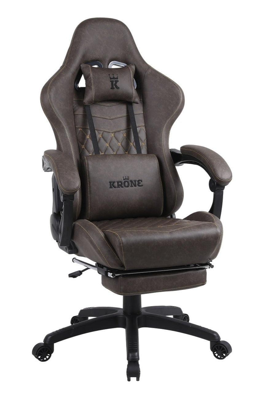 Silla Gamer Oficina Krone XL Reclinable + Masajeador + Apoyapiés Café - Kronestore.cl