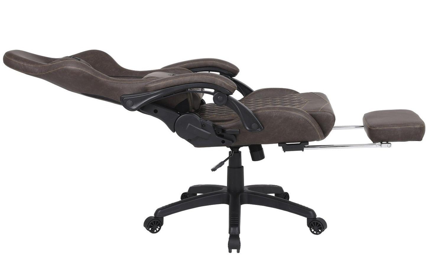 Silla Gamer Oficina Krone XL Reclinable + Masajeador + Apoyapiés Café - Kronestore.cl
