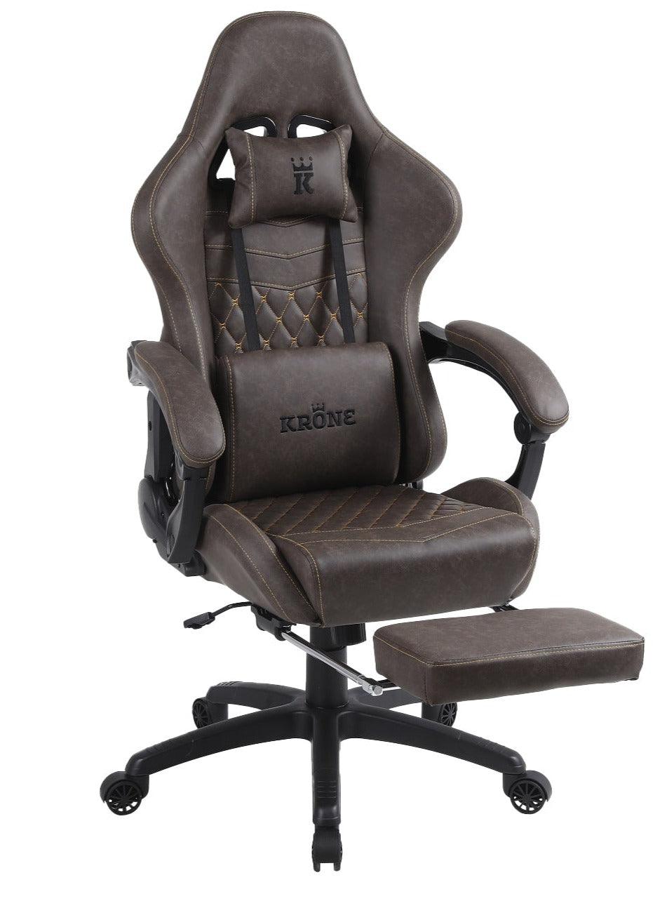 Silla Gamer Oficina Krone XL Reclinable + Masajeador + Apoyapiés Café - Kronestore.cl