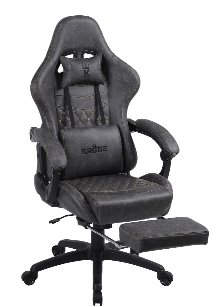 Silla Gamer Oficina Krone XL Reclinable + Masaje + Apoyapiés - Grafito - Kronestore.cl