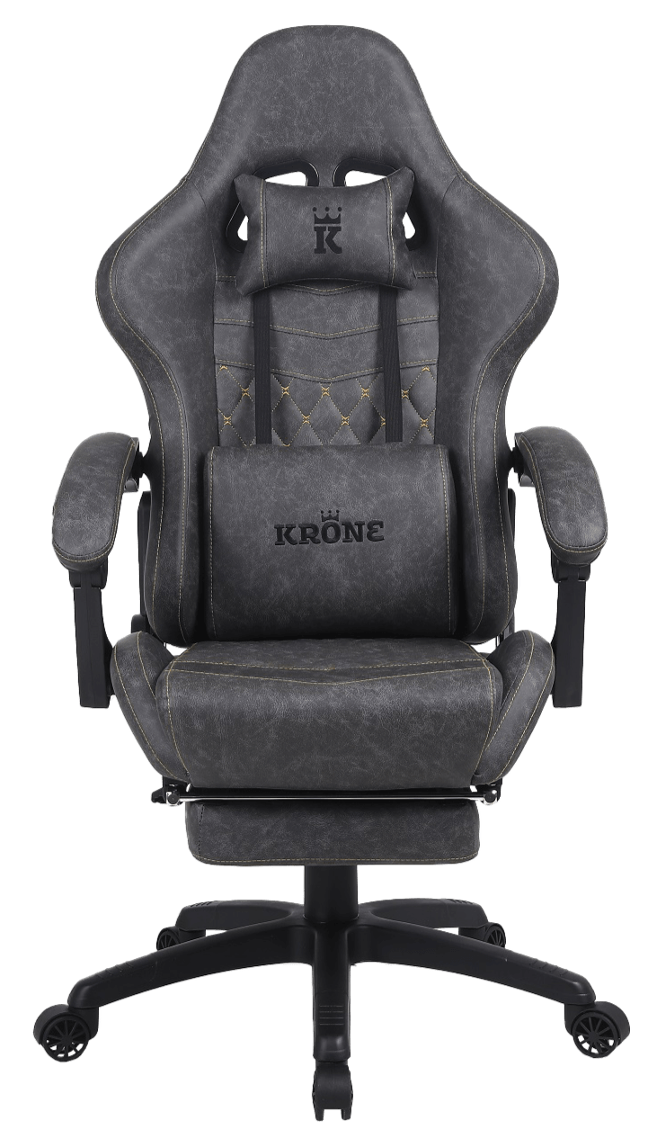 Silla Gamer Oficina Krone XL Reclinable + Masaje + Apoyapiés - Grafito - Kronestore.cl