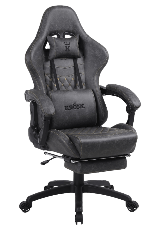 Silla Gamer Oficina Krone XL Reclinable + Masaje + Apoyapiés - Grafito - Kronestore.cl