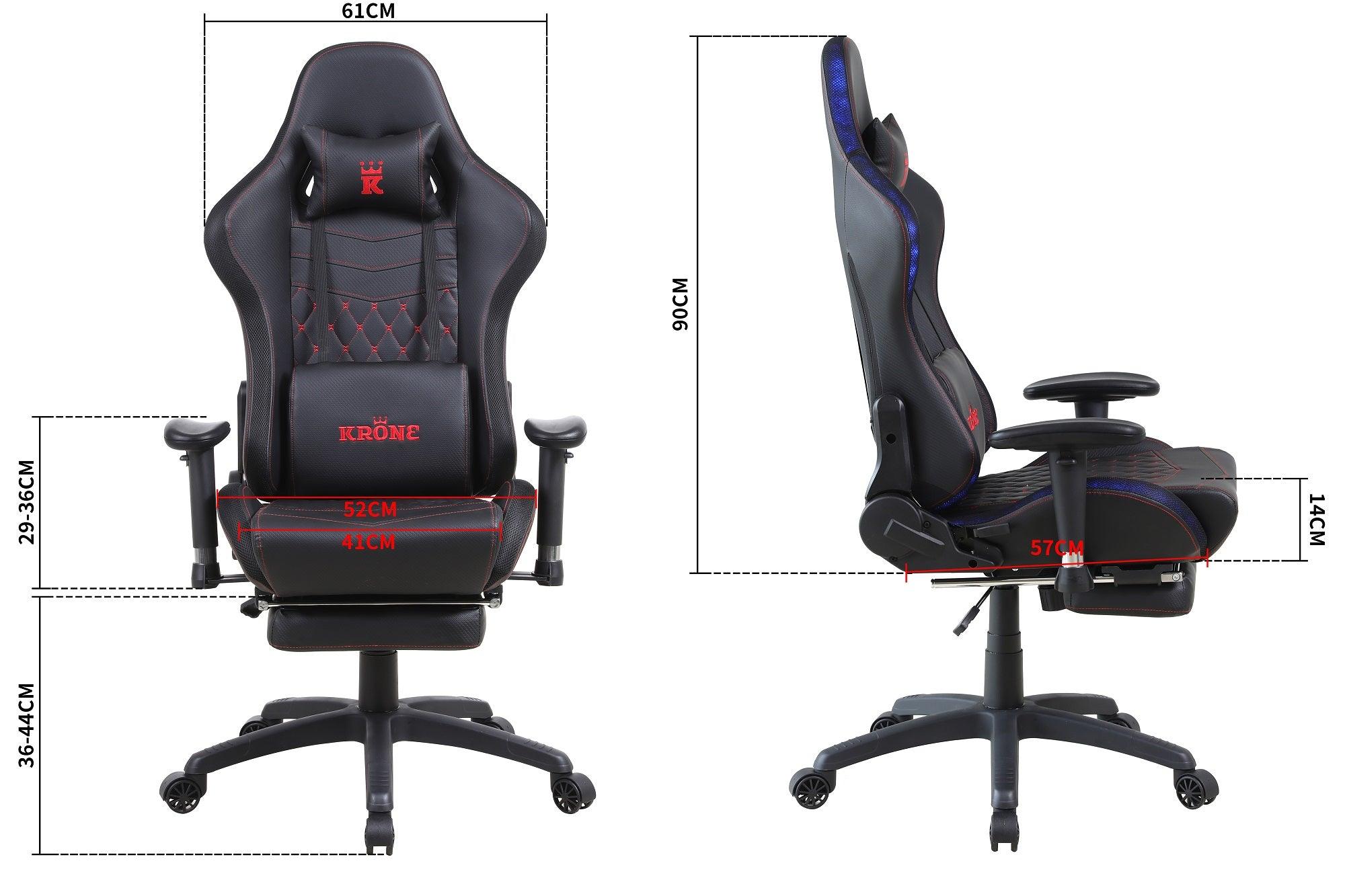 Silla Gamer Oficina Krone XL Reclinable + Masaje+ Apoyapiés - Negra - Kronestore.cl