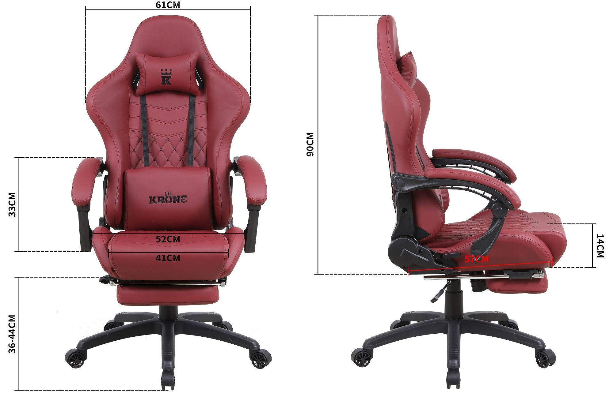 Silla Gamer Oficina Krone XL Reclinable + Masajeador + Apoyapiés Burdeo - Kronestore.cl