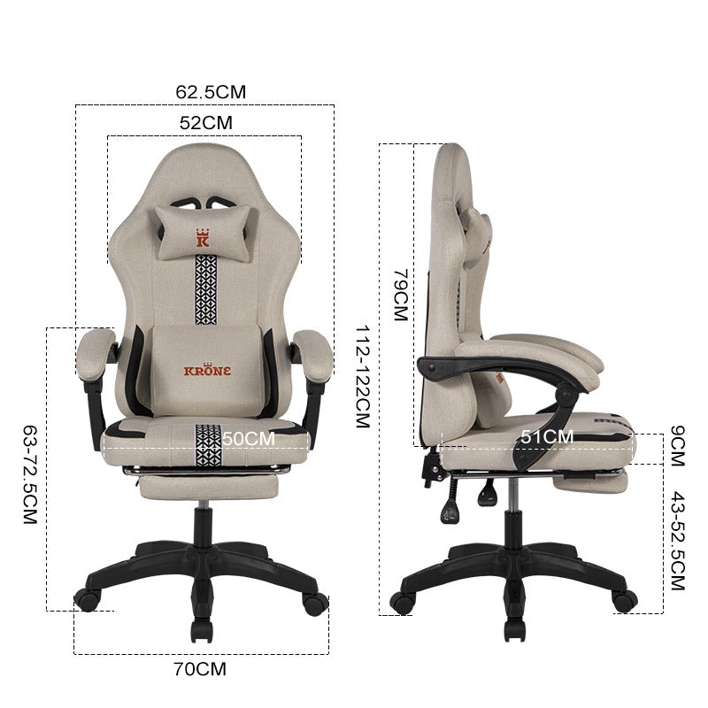 Silla Gamer Oficina Krone Reclinable Fabric Crema