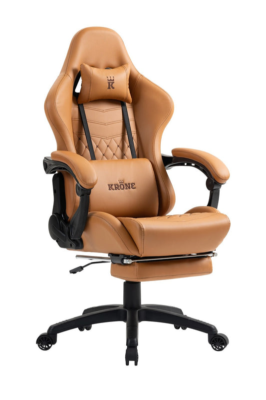 Silla Gamer Oficina Krone XL Reclinable + Masaje + Apoyapiés - Camel