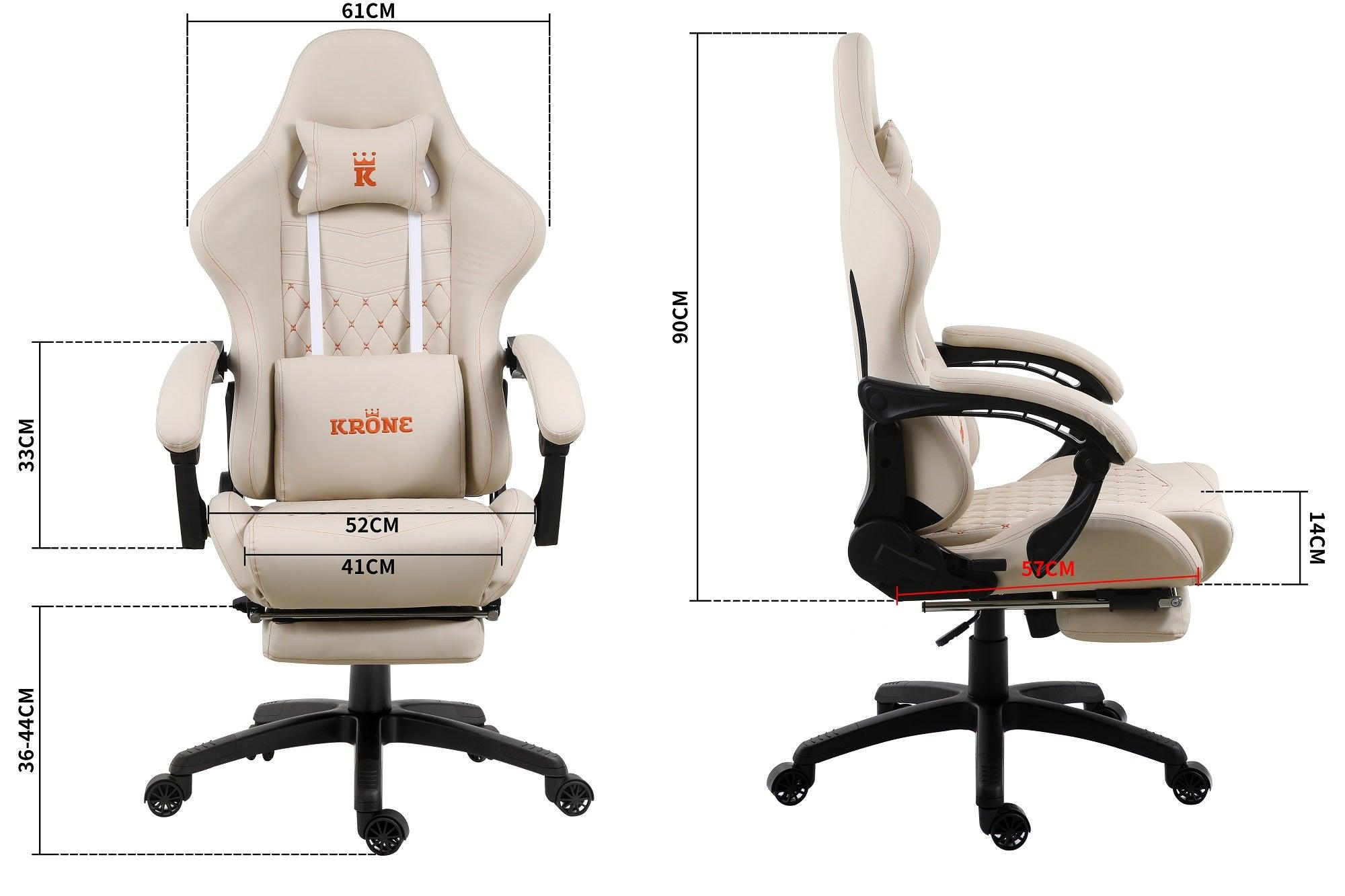 Silla Gamer Oficina Krone XL Reclinable + Masaje + Apoyapiés - Crema - Kronestore.cl